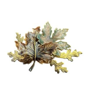 Large Multi Leaf Pin Enamel Brooch Maple Elm Vintage